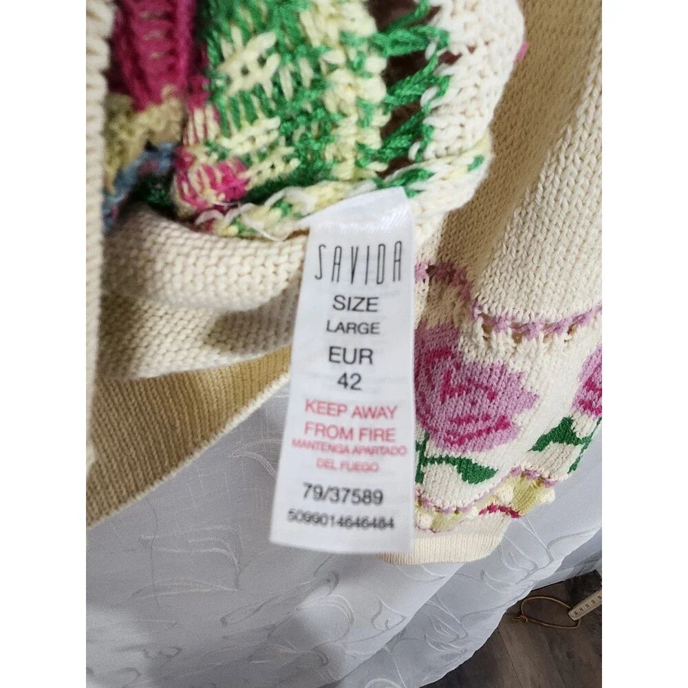 Savida Womens Large Floral Knit Cardigan Sweater Cottagecore Romantic Button